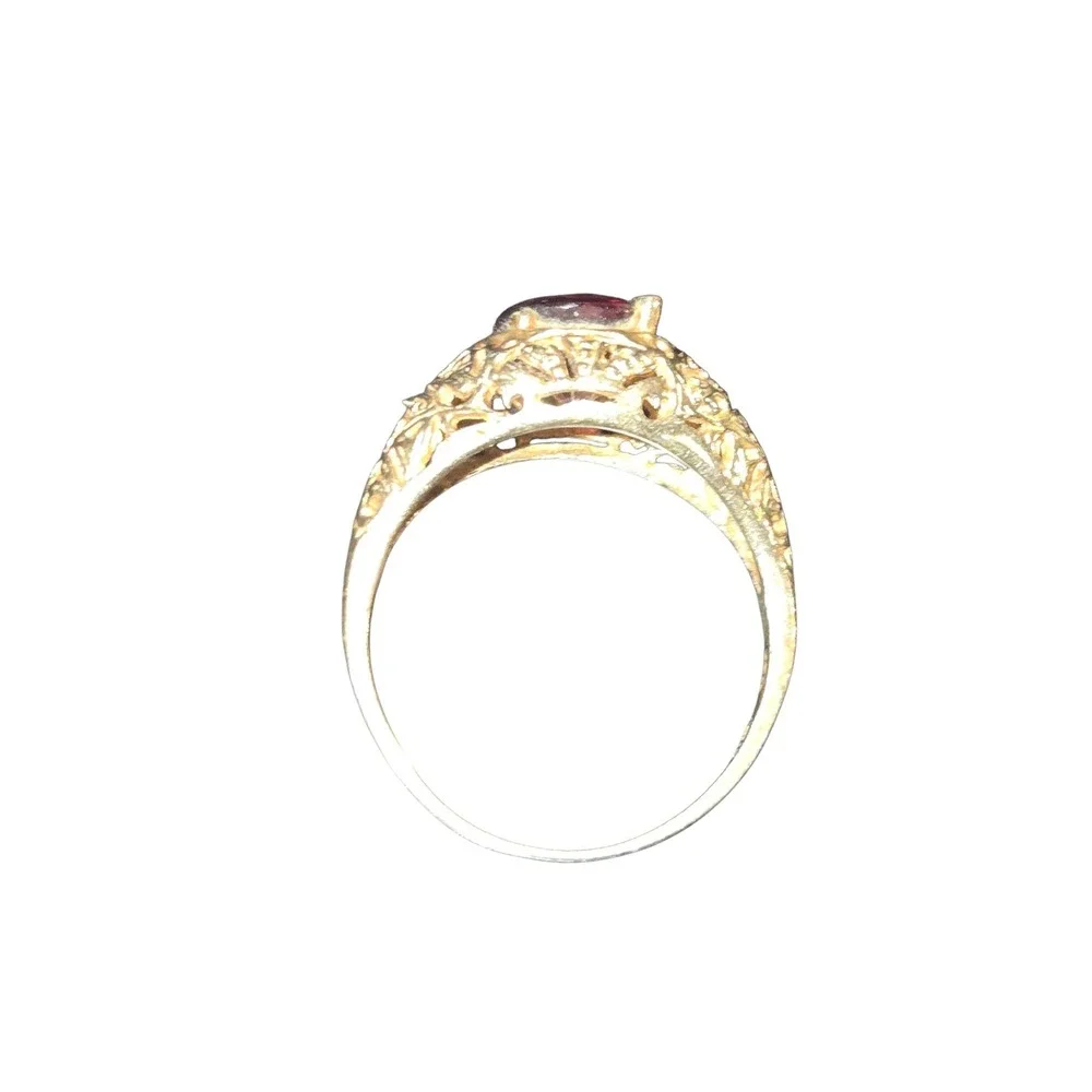 JewelAmerica Ring Womens 8.5 Gold 10K Lab-Created Ruby Filigree VTG Estate Style